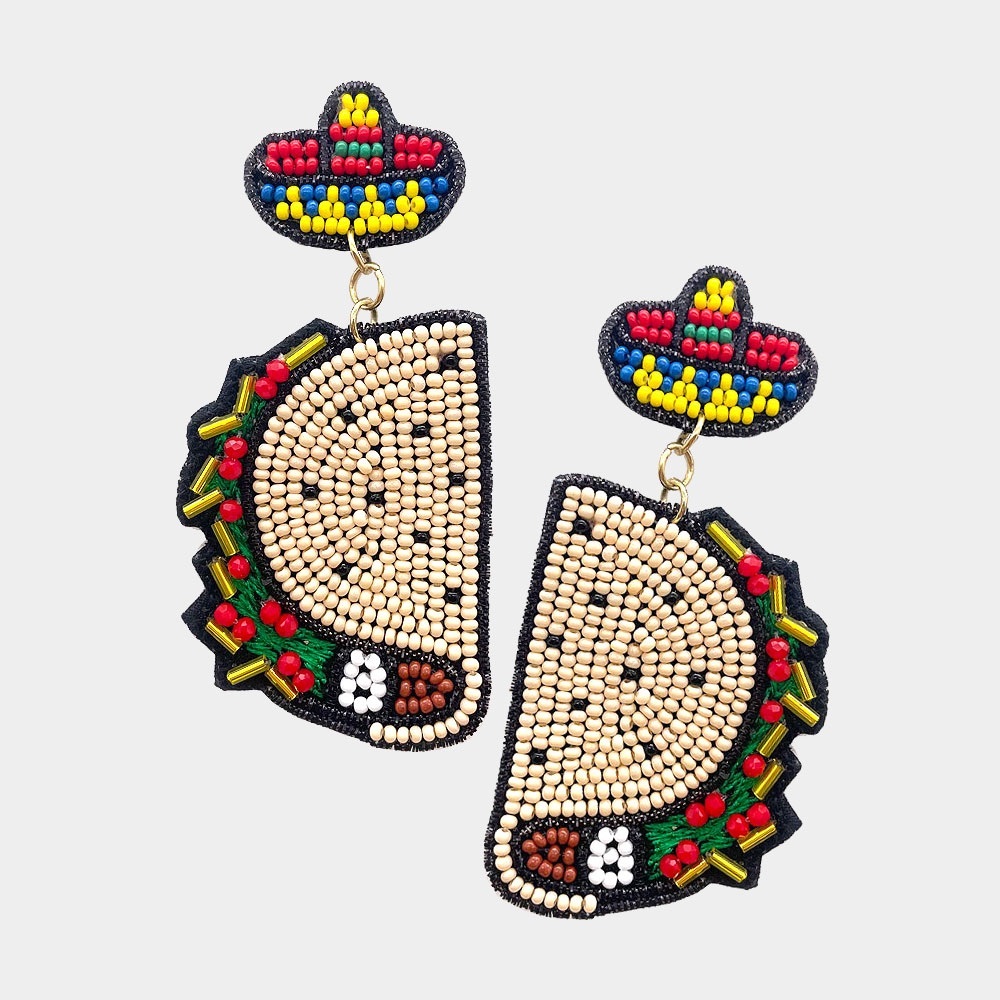 Seed bead hat taco dangle earrings